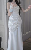 White Spaghetti Straps Party Dresses Pleated Senior Formal Prom Dress Debs HZ0307