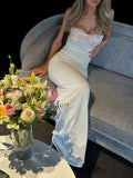 White Strapless Sheath Long Prom Dress Elegant Party HZ0307