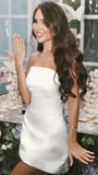 White Strapless Wedding Reception Dresses Mini Satin Homecoming Dresses, HZ0307
