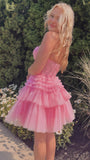 White Sweetheart Applique Lace Homecoming Dress Ruffle Tulle Mini Party Dress, HZ0307