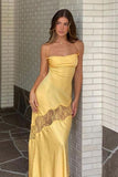 Fast Delivery Yellow Lace Sheath Long Prom HZ0307
