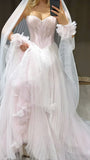 Light Pink Sweetheart A-Line Tulle Wedding Dresses, HZ0307