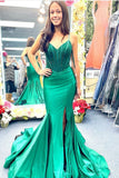 V Neck Green Beaded Mermaid Long Prom HZ0307