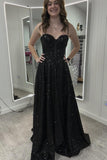 Black Sequin Corset A-line Long Prom HZ0307