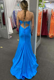 Strapless Blue Fitted Long Party HZ0307