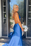 Straps Open Back Royal Blue Mermaid Long Formal HZ0307