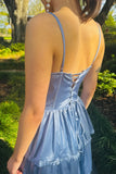 Blue Layered A-line Long Party Dress with HZ0307