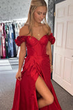 Off the Shoulder Red A-line Long Prom HZ0307