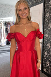 Off the Shoulder Red A-line Long Prom HZ0307
