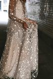 Two Pieces White Starry V-Neck Long Prom Dresses, Evening Party Dress HZ0307