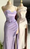 Spaghetti Straps Lilac Evening Party Dresses, Popular Silk Satin Prom Dresses, High Quality Bridesmaid HZ0307