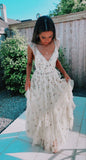 White Starry Tulle Prom Dress - Layered Ruffle Ball HZ0307