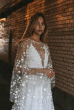 Two Pieces White Starry V-Neck Long Prom Dresses, Evening Party Dress HZ0307