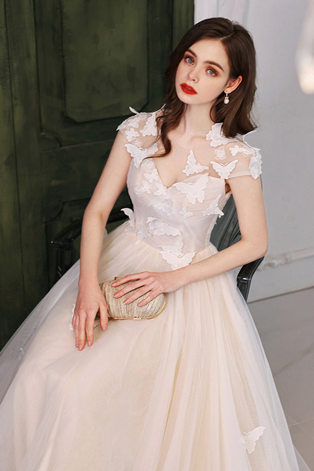 Butterfly Princess A-line White Tulle Long Formal HZ0307