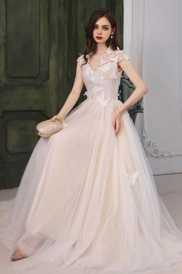 Butterfly Princess A-line White Tulle Long Formal HZ0307