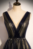 Navy Blue A-line Tulle Long Party HZ0307