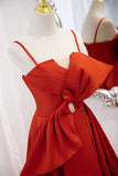 Orange Spaghetti Straps Knotted Satin A-line Long HZ0307