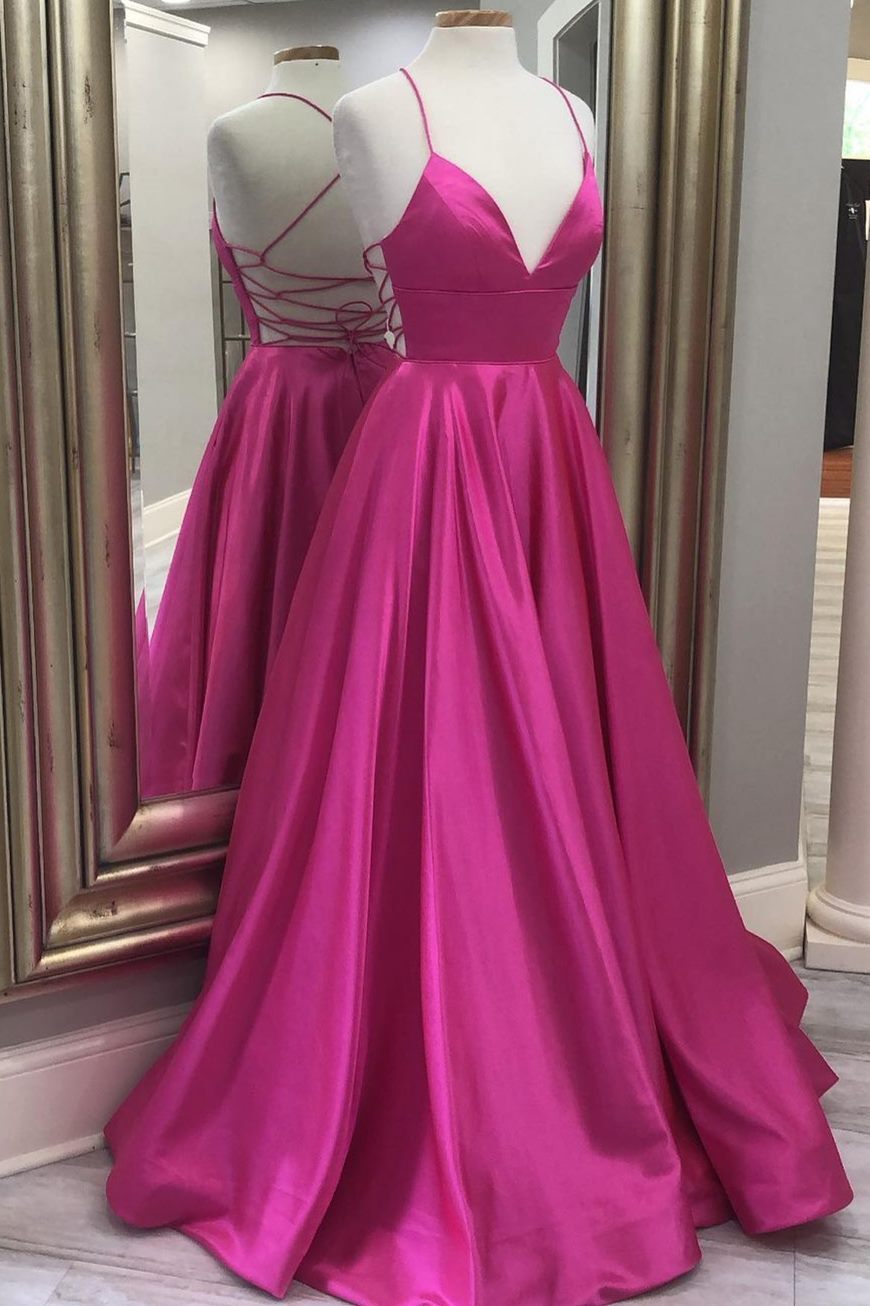 Simple Hot Pink A-line Long Prom HZ0307