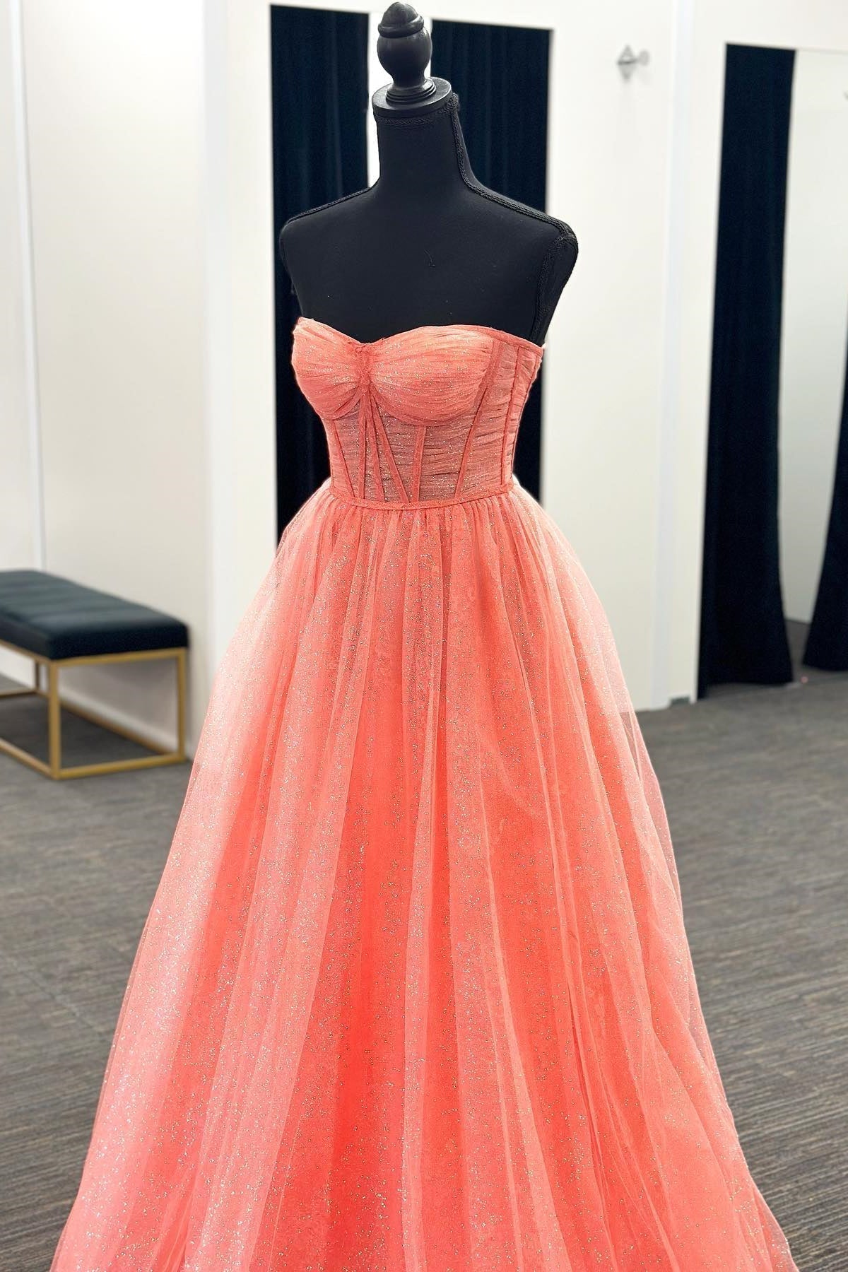 Strapless Coral A-line Long Formal HZ0307