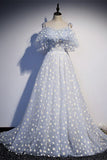 Daisy Floral A-line Long Light Blue Formal HZ0307