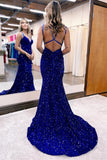 Blue Sequin Straps Empire Mermaid Long Prom HZ0307