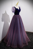 Short Sleeves Purple and Navy Long Formal HZ0307