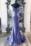 Stunning Purple Sequins Mermaid Backless Long Formal HZ0307