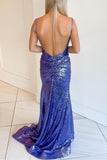 Stunning Purple Sequins Mermaid Backless Long Formal HZ0307
