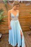 Princess Blue A-line Lace and Chiffon Long Prom HZ0307