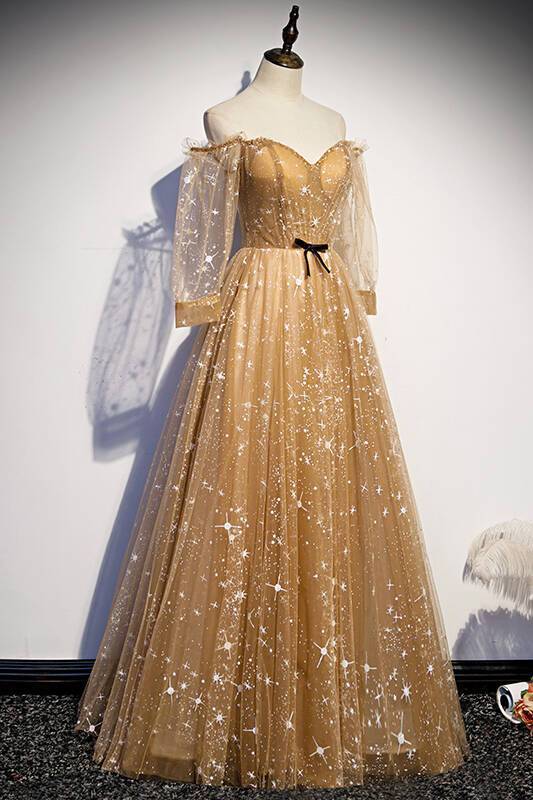 Long Sleeves Champagne Long Evening HZ0307