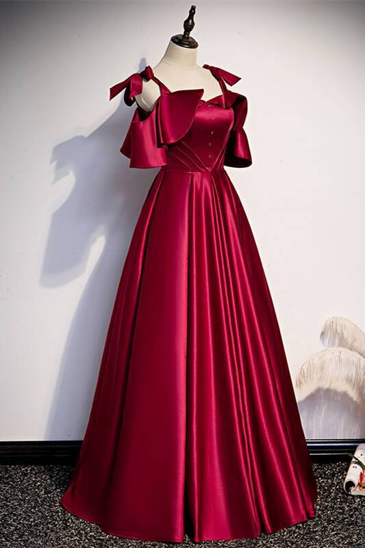 Elegant A-line Wine Red Satin Long Party HZ0307