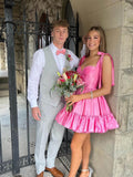 Cute Barbie Pink A-Line Satin Homecoming Dresses Mini Birthday Dresses, HZ0307