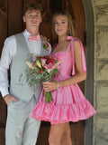Cute Barbie Pink A-Line Satin Homecoming Dresses Mini Birthday Dresses, HZ0307