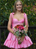 Cute Barbie Pink A-Line Satin Homecoming Dresses Mini Birthday Dresses, HZ0307