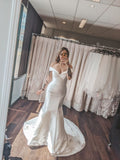 Off The Shoulder Satin White Wedding Gown, White Bridal HZ0307