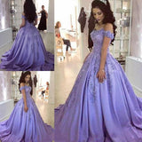 LTP0641,Lilac off the shoulder ball gown applique prom HZ0307