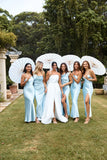 Sky Blue Long Bridesmaid Dresses Satin Wedding Party Dress, HZ0307