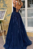 Dark Blue Lace Prom Dress - Long A-Line HZ0307