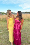 Spaghetti Straps Blue Soft Satin Layered Long Formal HZ0307