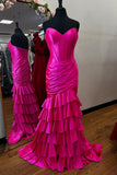 Strapless Green Satin Fitted Ruffle Prom HZ0307