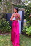 V Neck Yellow Satin Bow Back Party HZ0307