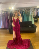 Purple Sequin Straps Mermaid Long Formal HZ0307