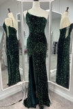 One Shoulder Purple Sequin Mermaid Long Prom HZ0307