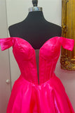 Off the Shoulder Hot Pink High Low Party HZ0307