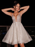 LTP1370,A-Line/Princess V-neck Tulle Sleeveless Beading Short/Mini Homecoming HZ0307