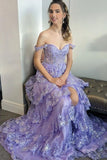 Corset Tulle Appliques Tiered Ruffle Long Prom Dress with HZ0307
