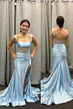 Light Blue Corset Satin Fitted Long Prom HZ0307