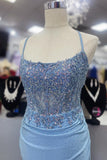 Beaded Light Blue Sheath Long Formal HZ0307