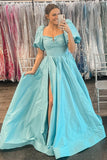 Short Puff Sleeves Pink A-line Princess HZ0307