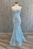Straps Corset Light Blue Beaded Long Formal HZ0307